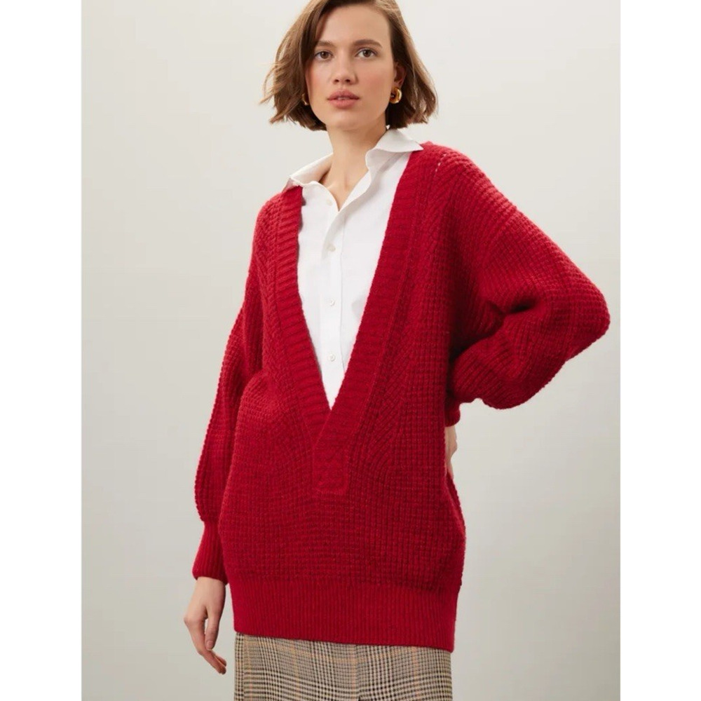 Scotch & Soda Deep V-Neck Knit, Cozy Oversized Luxe Wool Mohair Blend Knit Large